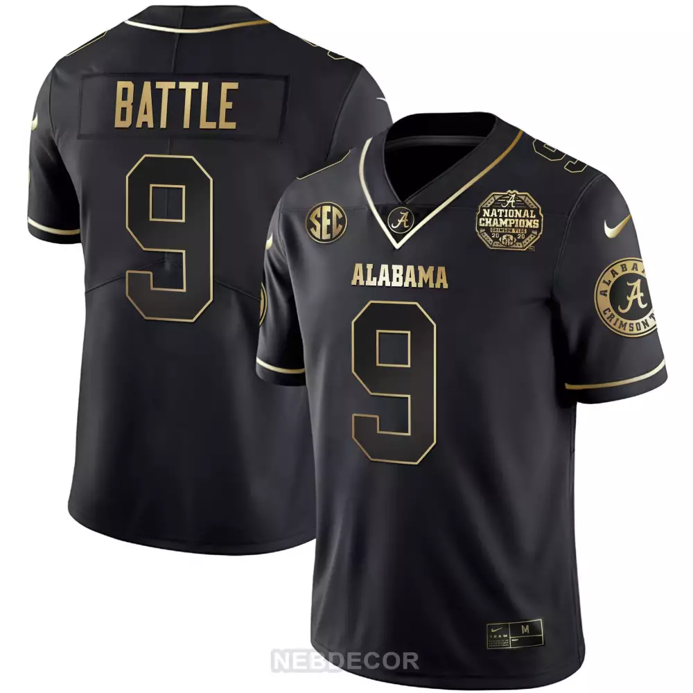 Jordan Battle Alabama Crimson Tide National Champions Jersey | Black Gold Style | Stitched Fan Gear for Men, Women & Youth