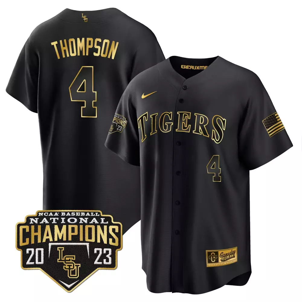 Jordan Thompson Black Gold LSU Tigers 2023 National Champions Gold Cool Jersey V5 | All Stitched Men's Fan Gear | For Men, Women & Youth
