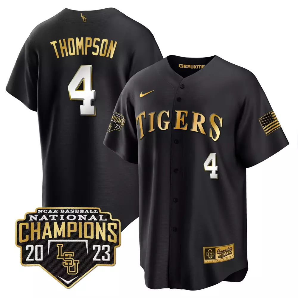 Jordan Thompson Black Limited LSU Tigers 2023 National Champions Gold Cool Jersey V5 | All Stitched | Fan Gear for Men, Women & Youth