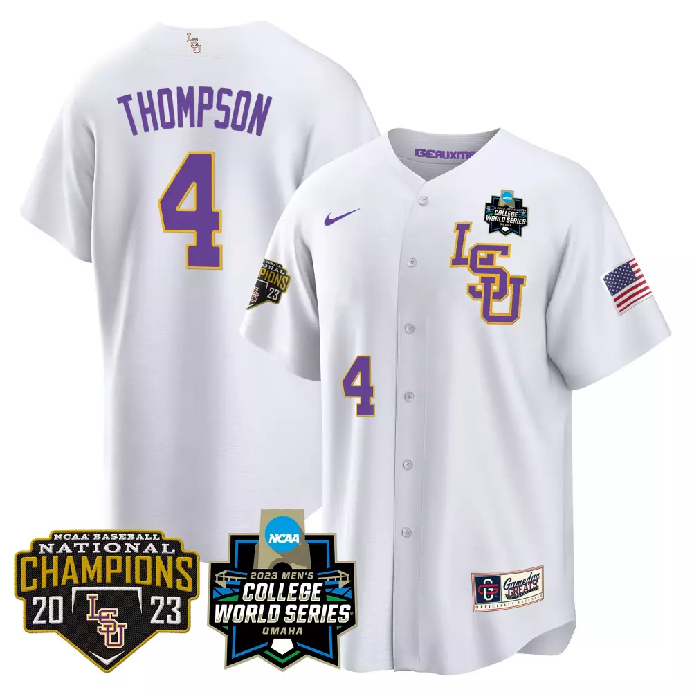 Jordan Thompson LSU Tigers 2023 National Champions Gold Cool Jersey V4 | White Stitched Fan Gear | For Men