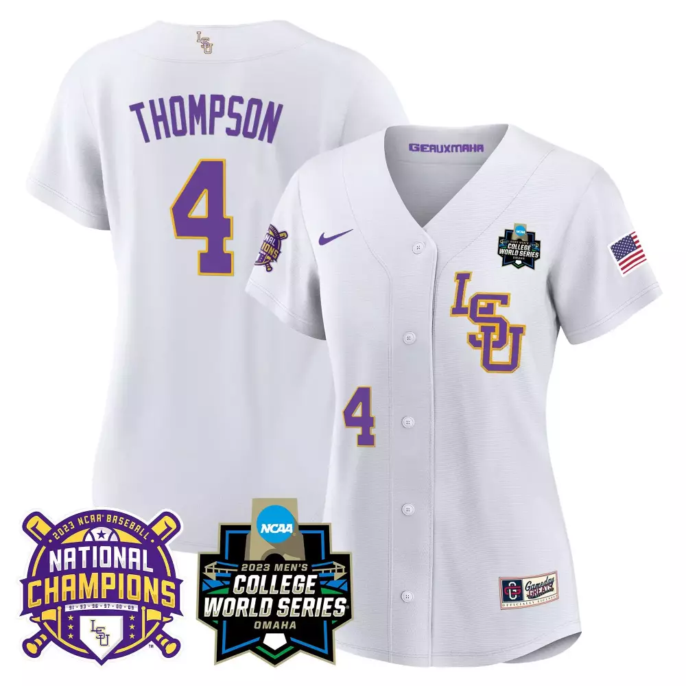 Jordan Thompson LSU Tigers Women's White National Champions Gold Jersey V3 | All Stitched | Limited Edition Fan Gear | For Men, Women & Youth