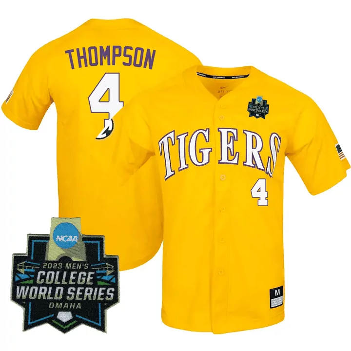 Jordan Thompson LSU Tigers College Baseball World Series Jersey | Yellow Stitched Style | Fan Gear for Men, Women & Youth