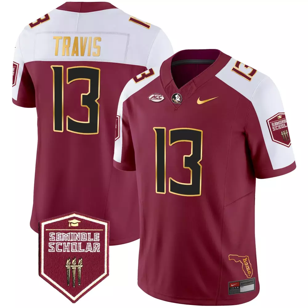 Jordan Travis Garnet Alternate Men's Florida State Seminoles Gold Trim Vapor Jersey | Stitched Fan Gear | For Men, Women & Youth