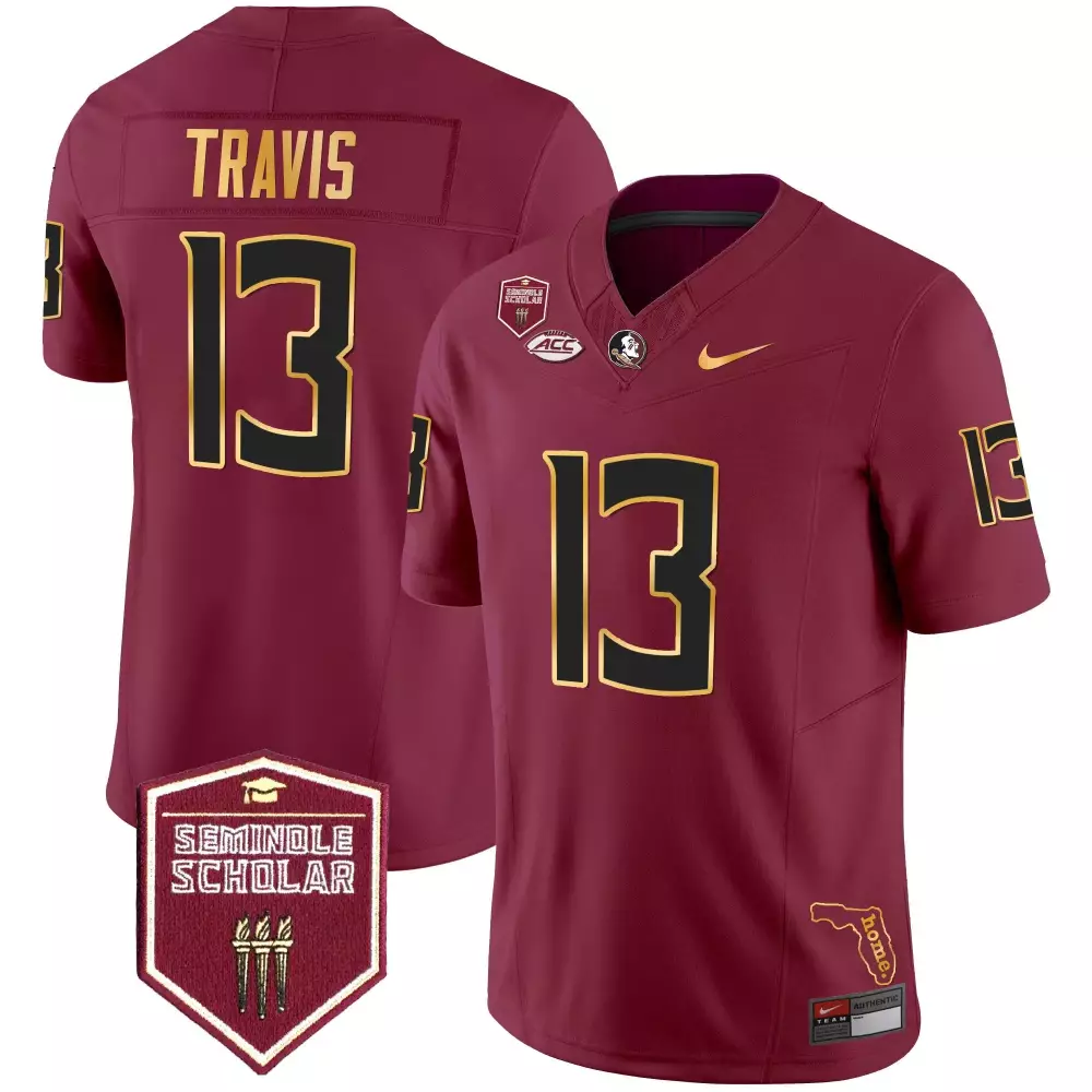 Jordan Travis Garnet Men's Florida State Seminoles Gold Trim Vapor Jersey | Stitched Fan Gear | For Men, Women & Youth