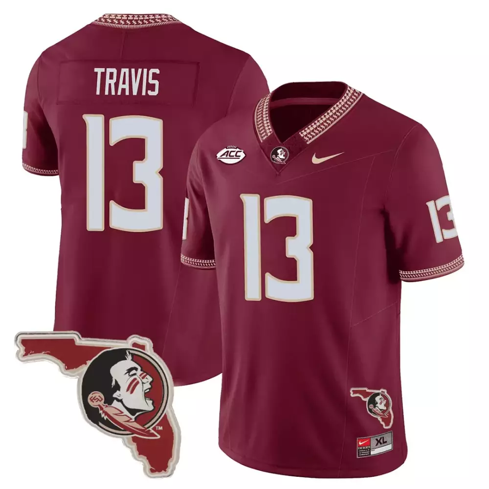 Jordan Travis Men's Florida State Seminoles Florida State Map Patch Limited Jersey | Stitched Fan Gear | For Men, Women & Youth