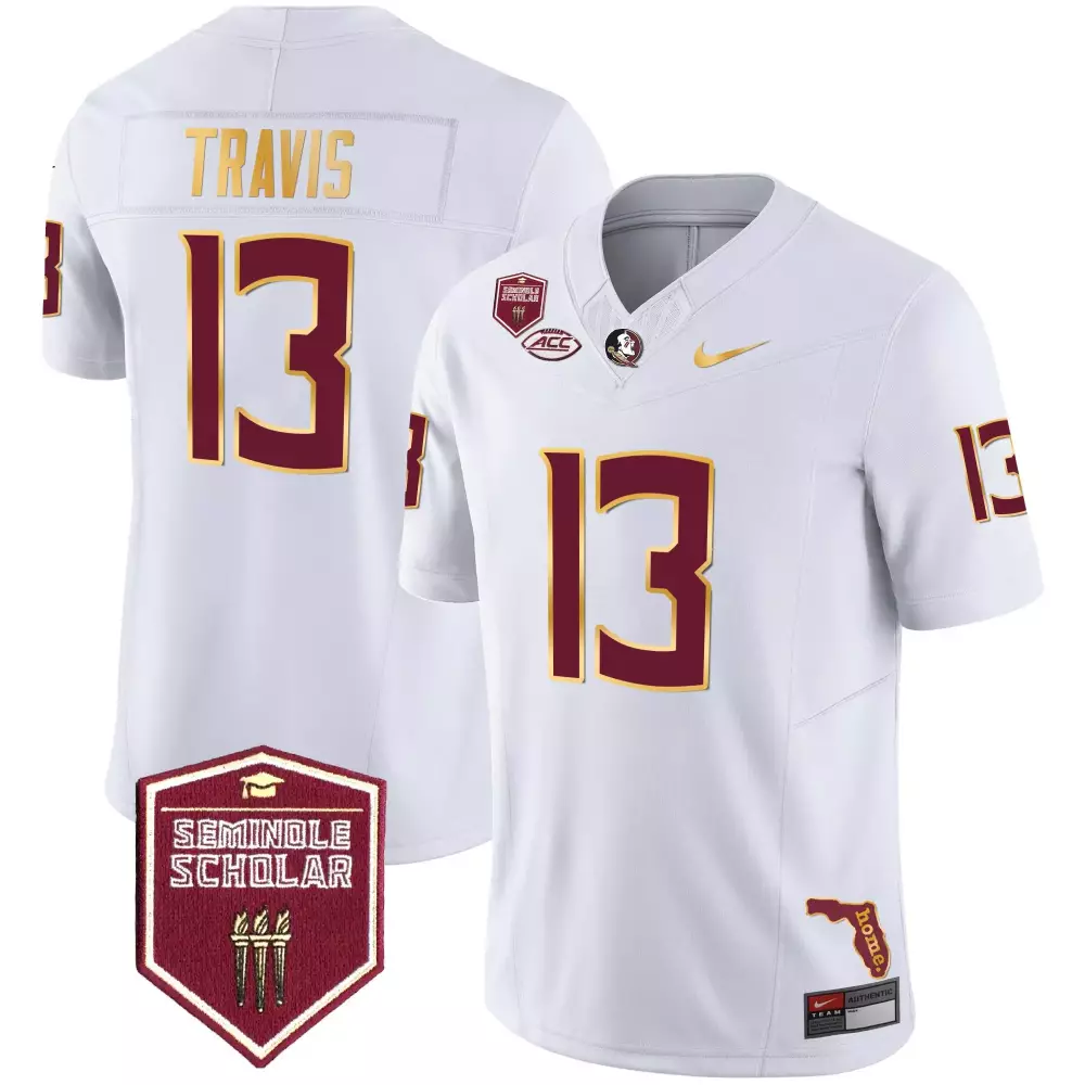 Jordan Travis White Men's Florida State Seminoles Gold Trim Vapor Jersey | Stitched Fan Gear | For Men, Women & Youth