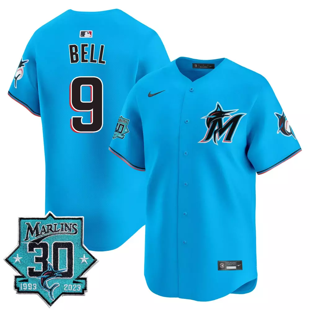 Josh Bell Blue Men's Miami Marlins 30 Seasons Anniversary Patch Vapor Premier Limited Jersey | All Stitched | Fan Gear for MLB Fans | For Men, Women & Youth