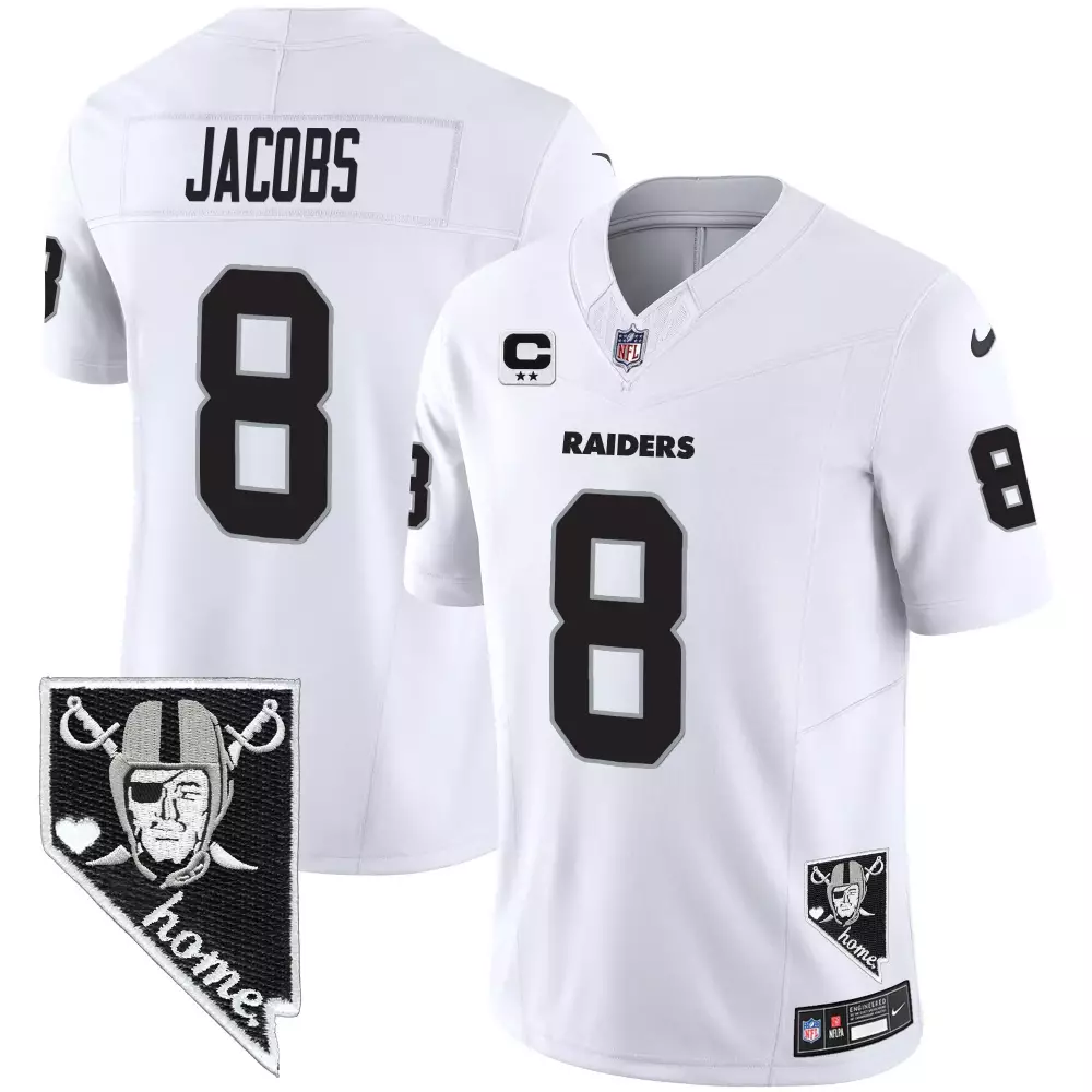 Josh Jacobs Nevada Home Patch White Jersey | Stitched Vapor Style | Limited Edition Fan Gear | For Men, Women & Youth