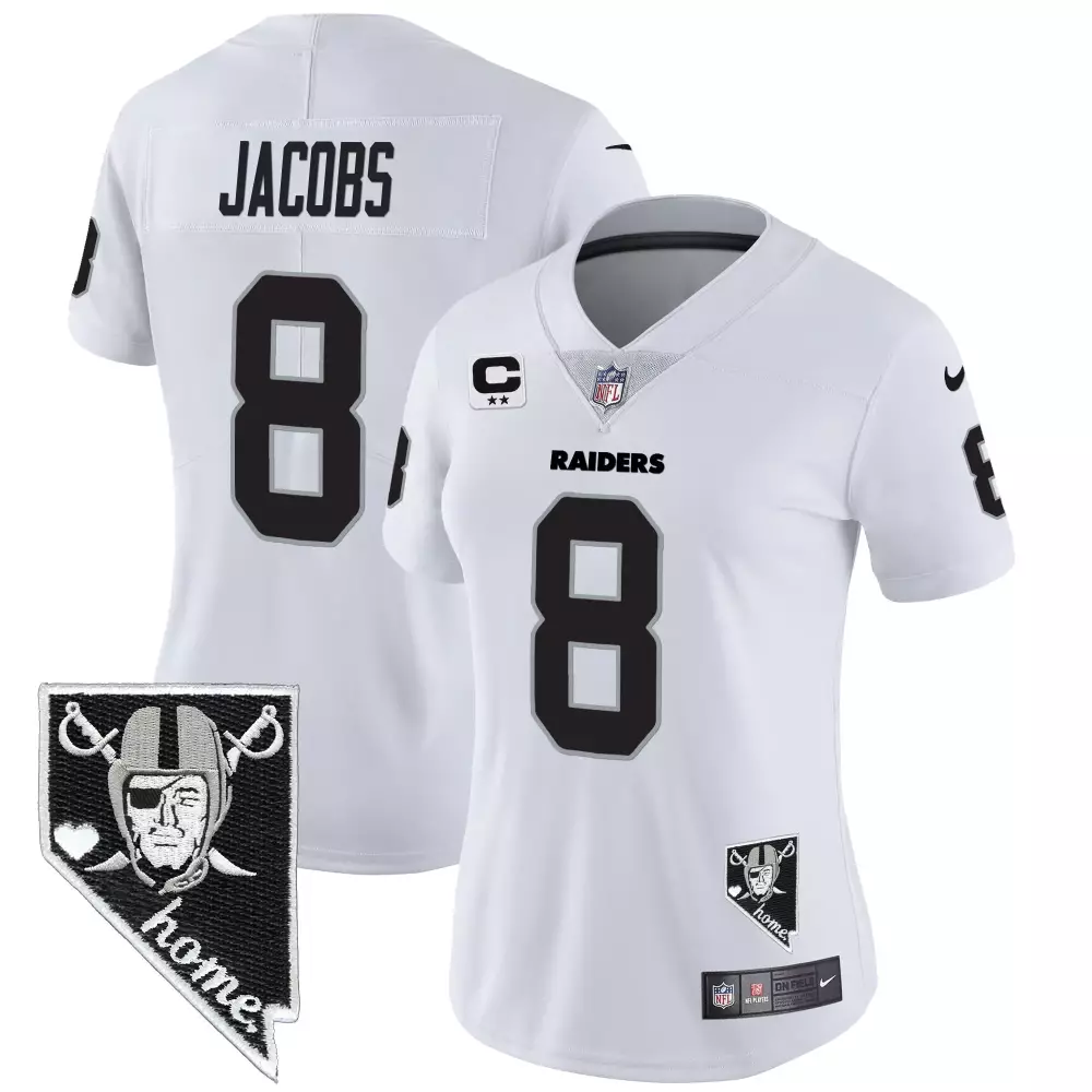 Josh Jacobs Women's Nevada Home Patch White Jersey | Stitched Vapor Style | Limited Edition Fan Gear | For Women & Youth