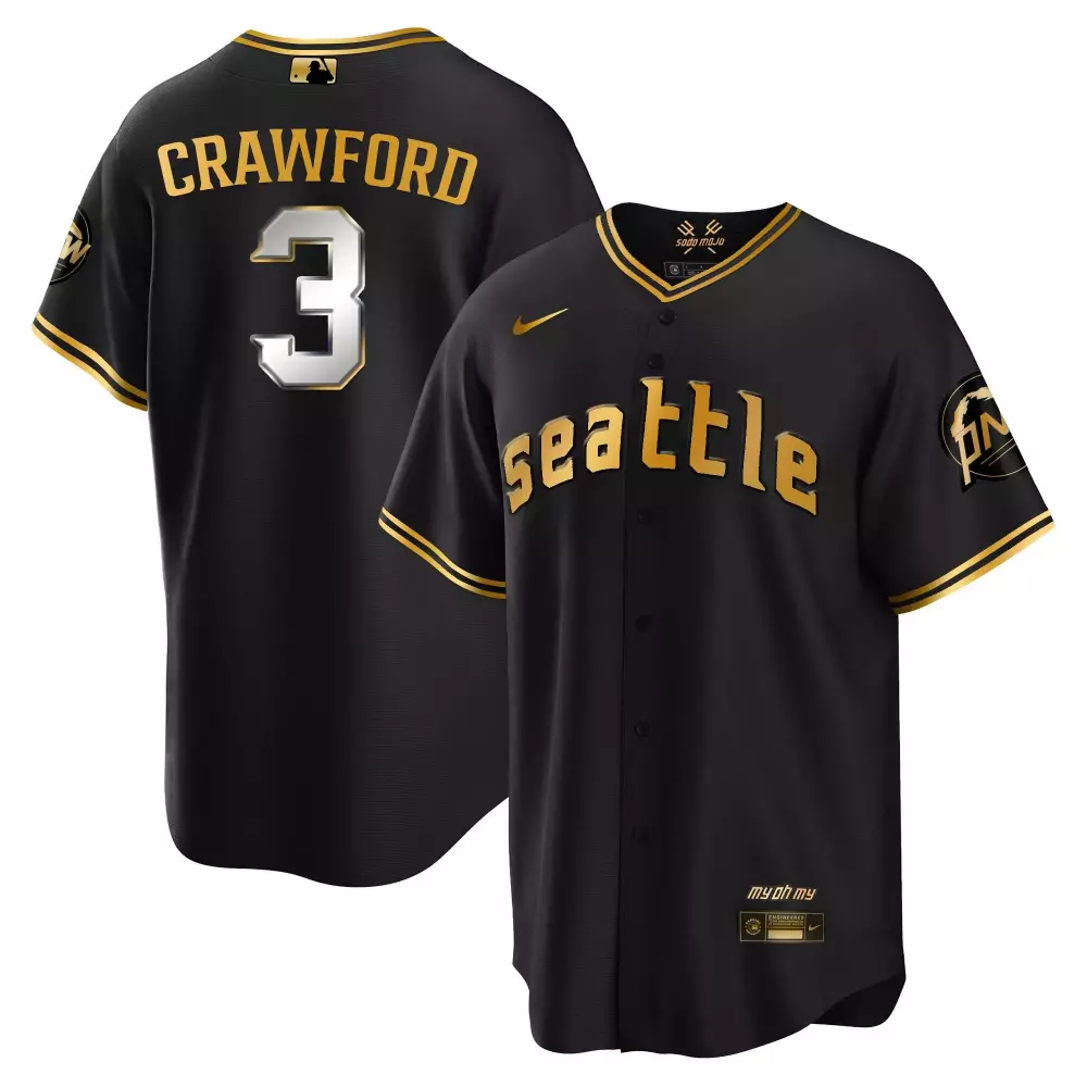 JP Crawford 2023 Seattle Mariners Black Gold Jersey | Men's Custom Stitched Fan Gear | Ideal for Game Day