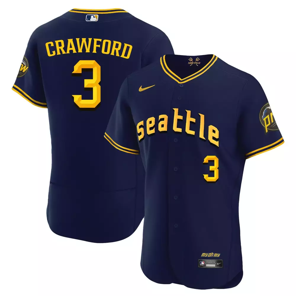 Crawford Seattle Mariners 2023 City Connect Navy Jersey | Flex Base Fan Made Collection | All Stitched for Men, Women & Youth