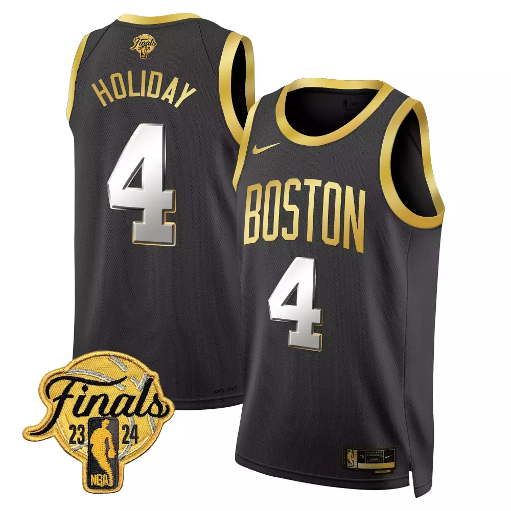 Jrue Holiday Black Gold Men's Boston Celtics 2024 Finals Patch Swingman Jersey V2 | All Stitched Fan Gear | For Men, Women & Youth