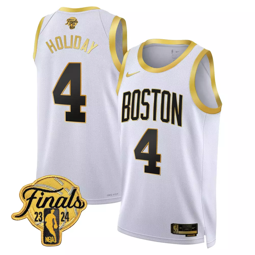 Jrue Holiday Boston Celtics 2024 Finals Patch Swingman Jersey V2 | White Gold Stitched | Replica Fan Gear | For Men, Women & Youth
