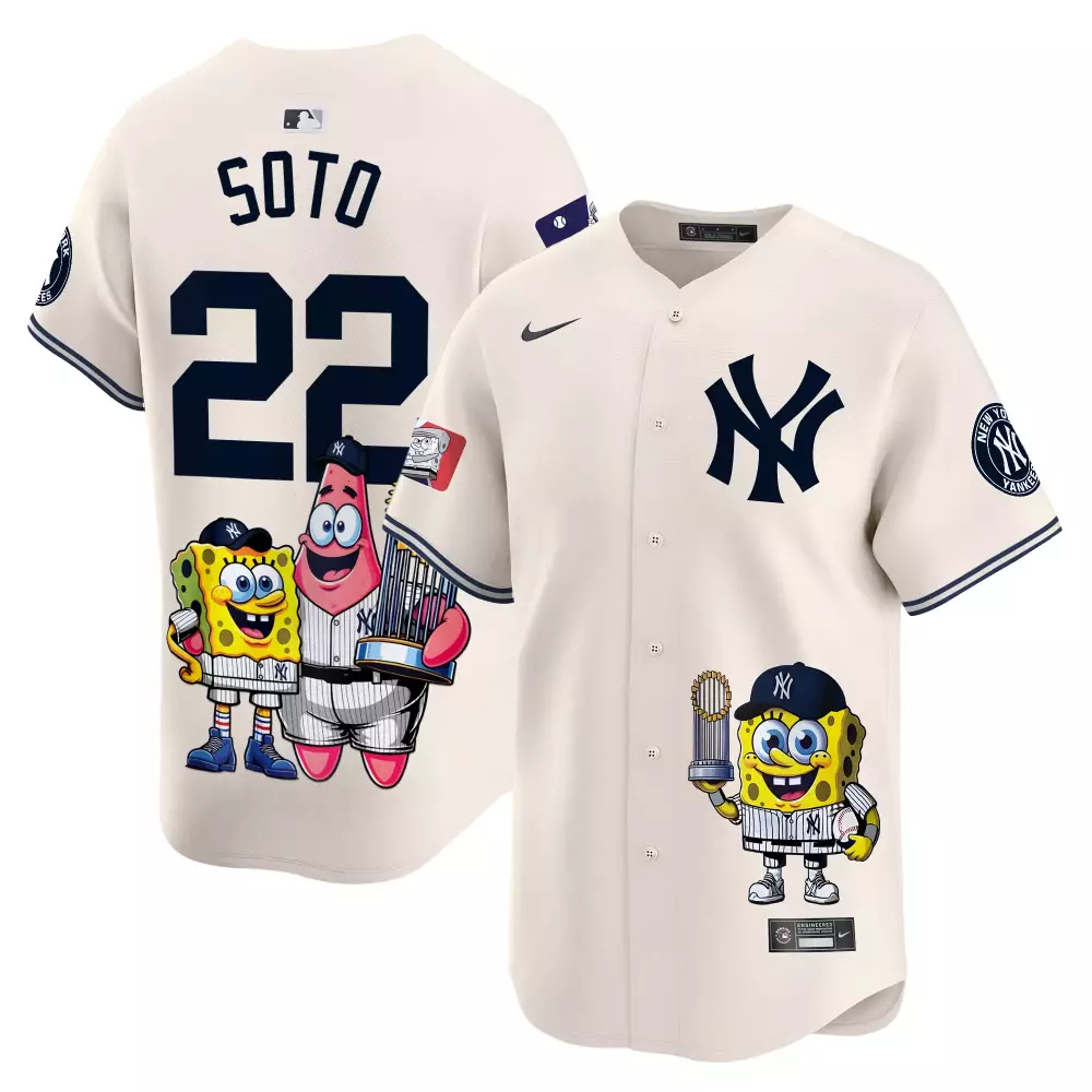 Juan Soto Yankees Spongebob Cream Jersey | Vapor Premier Limited Edition | Fun Fan Gear for Men, Women & Youth