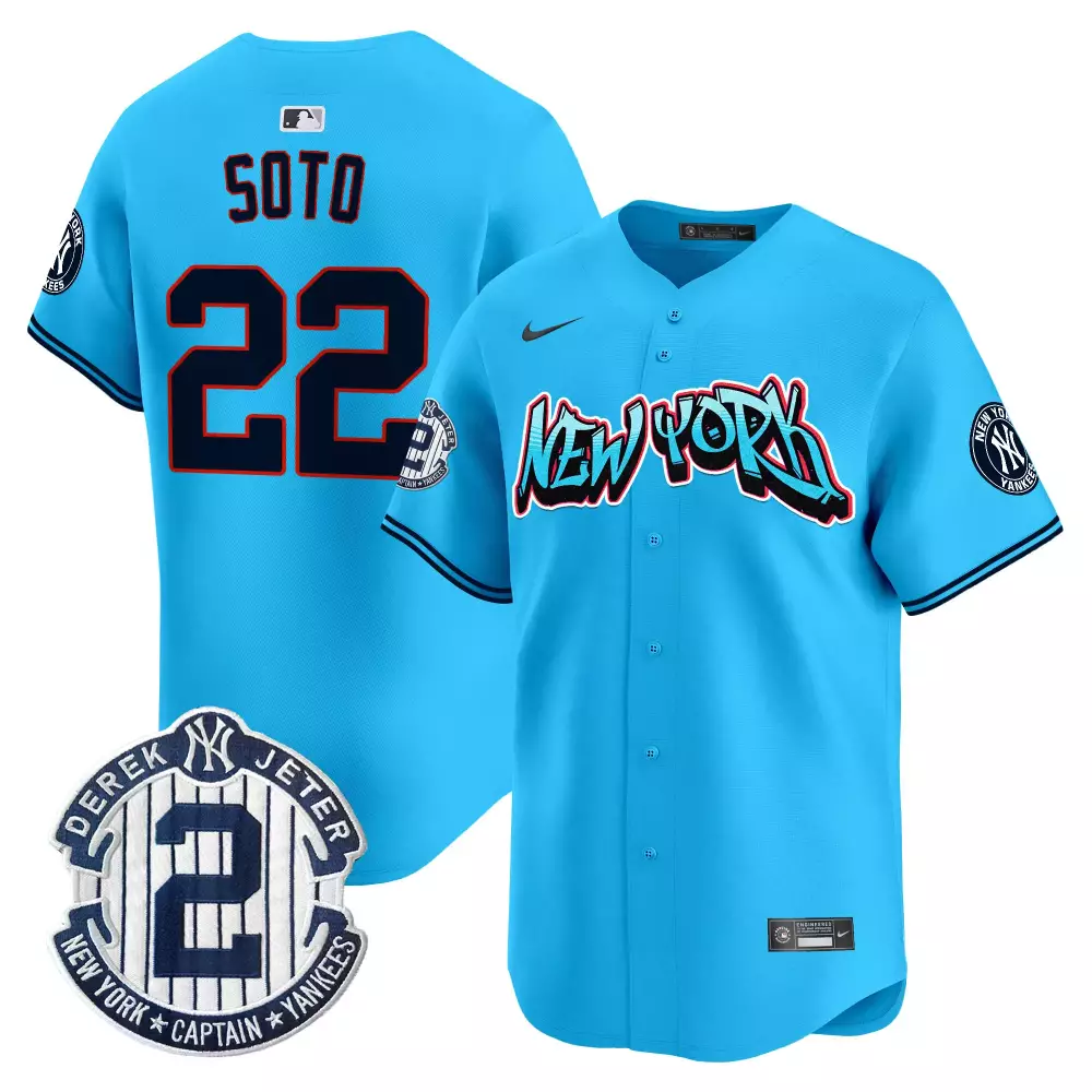 Juan Soto Yankees Graffiti Light Blue Jersey | Stitched Vapor Premier Limited Edition | Fan Gear for Men, Women & Youth