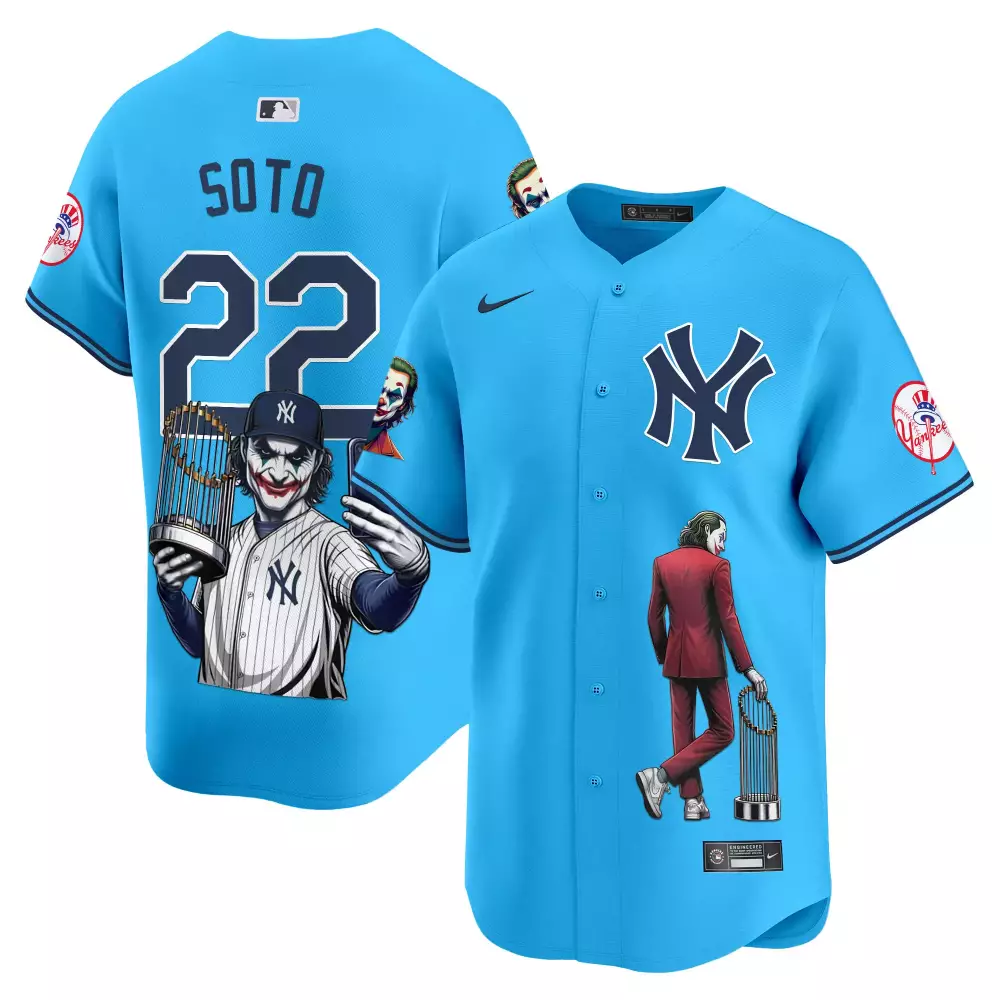 Juan Soto Yankees Joker Light Blue Jersey | Printed Vapor Premier Limited Edition | Fan Gear for Men, Women & Youth