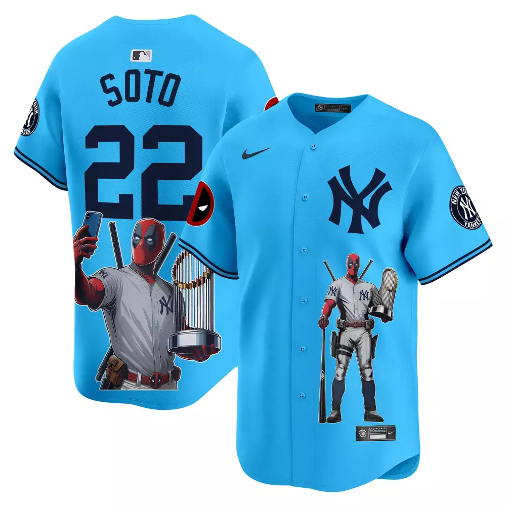 Juan Soto Light Blue Yankees Deadpool Premier Limited Jersey | Printed | Unique Fan Gear for Men, Women & Youth