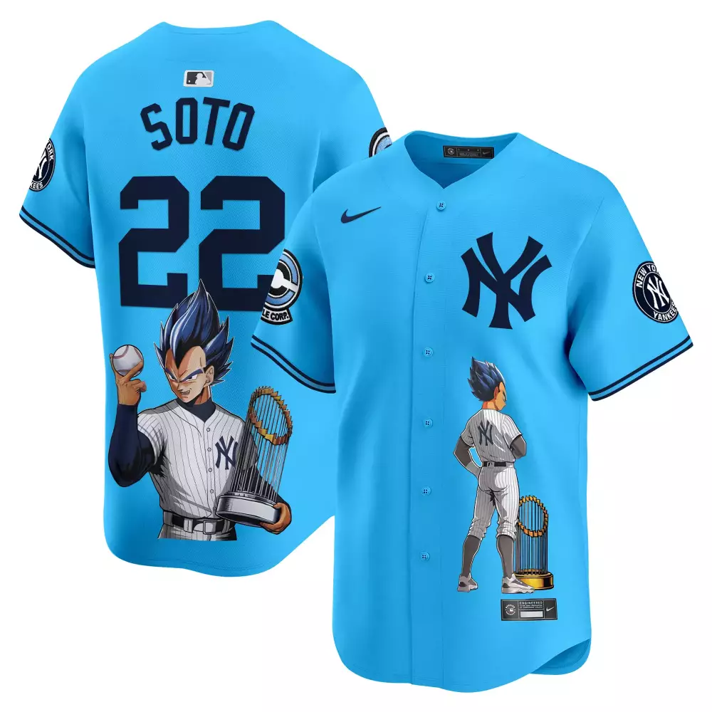 Juan Soto Light Blue Yankees Vegeta Dragon Ball Vapor Premier Limited Jersey | Printed | Unique Fan Gear for Men, Women & Youth
