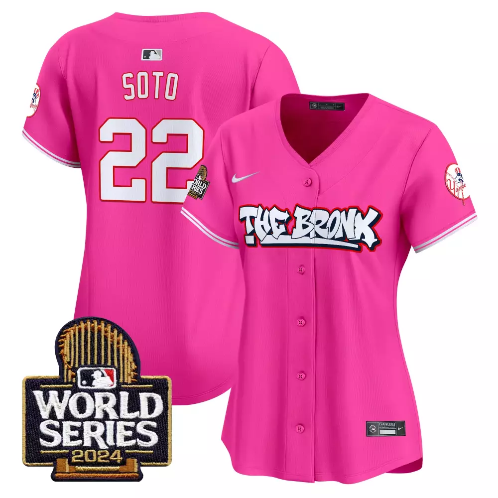 Juan Soto Pink Women's Yankees Bronx 2024 World Series Vapor Premier Limited Jersey | All Stitched | For Women & Youth