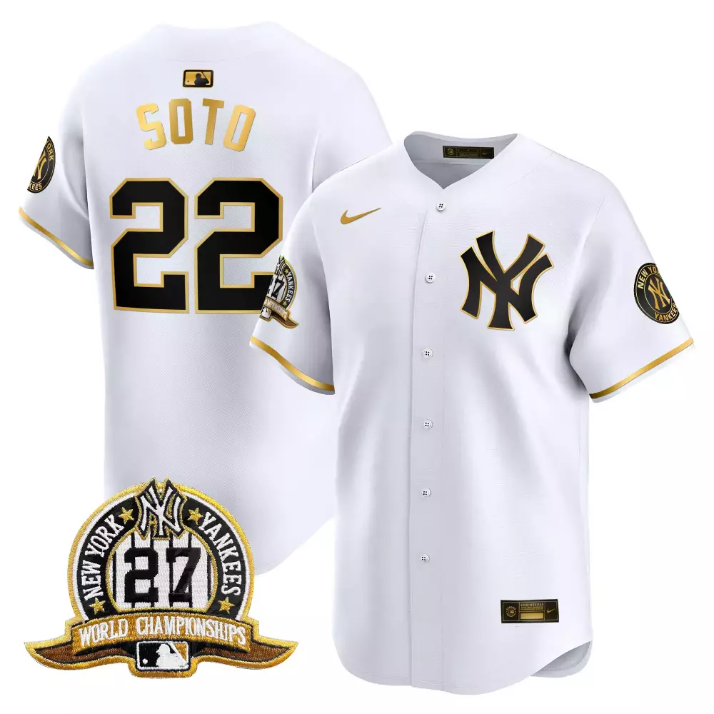 Juan Soto Yankees 27 Time Champions Jersey | Vapor Premier Limited Edition | All Stitched Fan Gear | For Men, Women & Youth
