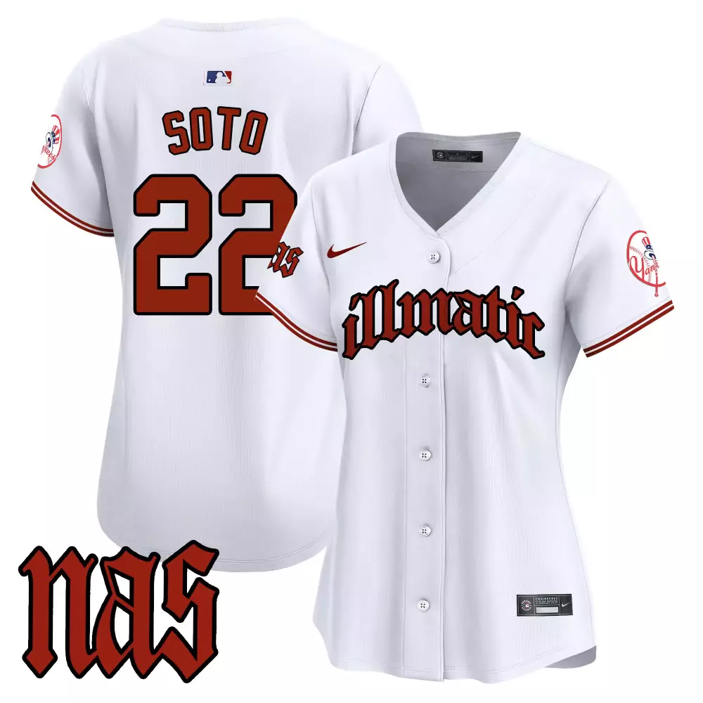 Juan Soto Yankees White Women's Nas Illmatic Limited Edition Jersey | Stitched Vapor Premier | Fan Gear for Men, Women & Youth