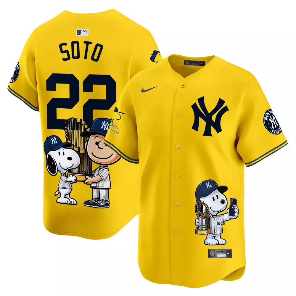 Juan Soto Yankees Yellow Unisex Peanut Snoopy Limited Edition Jersey | Printed Vapor Premier | Fan Gear for Men, Women & Youth