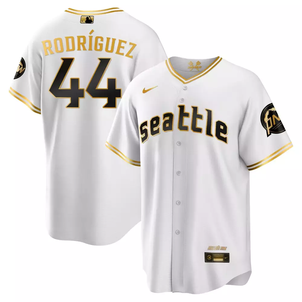 Rodriguez Mariners City Connect Cool Base Jersey | Stitched White & Gold Fan Gear | For Men, Women & Youth