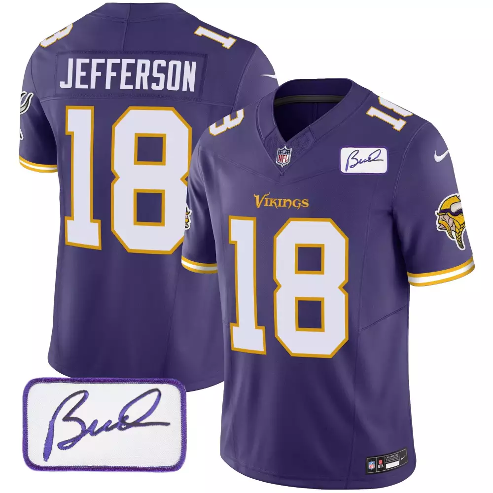 Justin Jefferson Minnesota Vikings Men's Bud Grant Patch Classic Limited Jersey V6 | Purple | Stitched | Fan Gear for Game Day | For Men, Women & Youth
