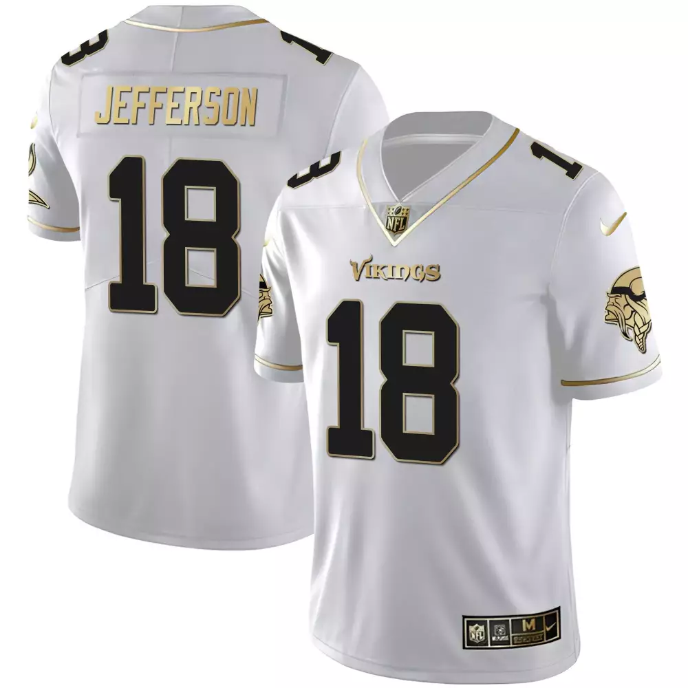 Justin Jefferson White Gold Jersey | Minnesota Vikings | All Stitched | For Men, Women & Youth