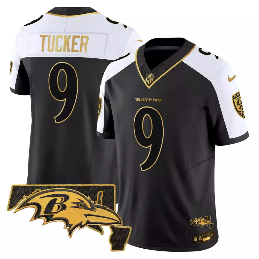 Justin Tucker Baltimore Ravens Maryland Flag Map Jersey | Limited Edition Gold Vapor | Fan Gear for Men, Women & Youth