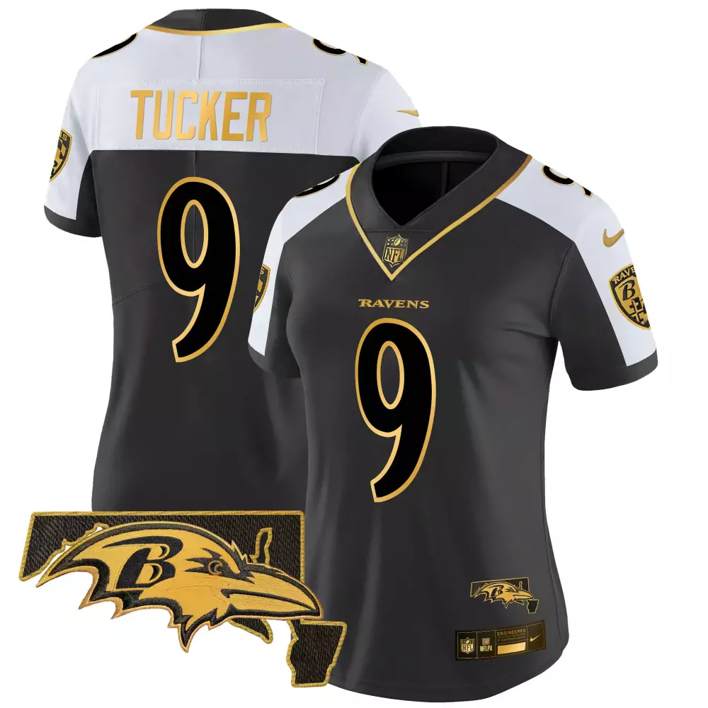 Justin Tucker Baltimore Ravens Women's Maryland Patch Gold Vapor Jersey | Limited Edition Stitched | Fan Gear for Men, Women & Youth