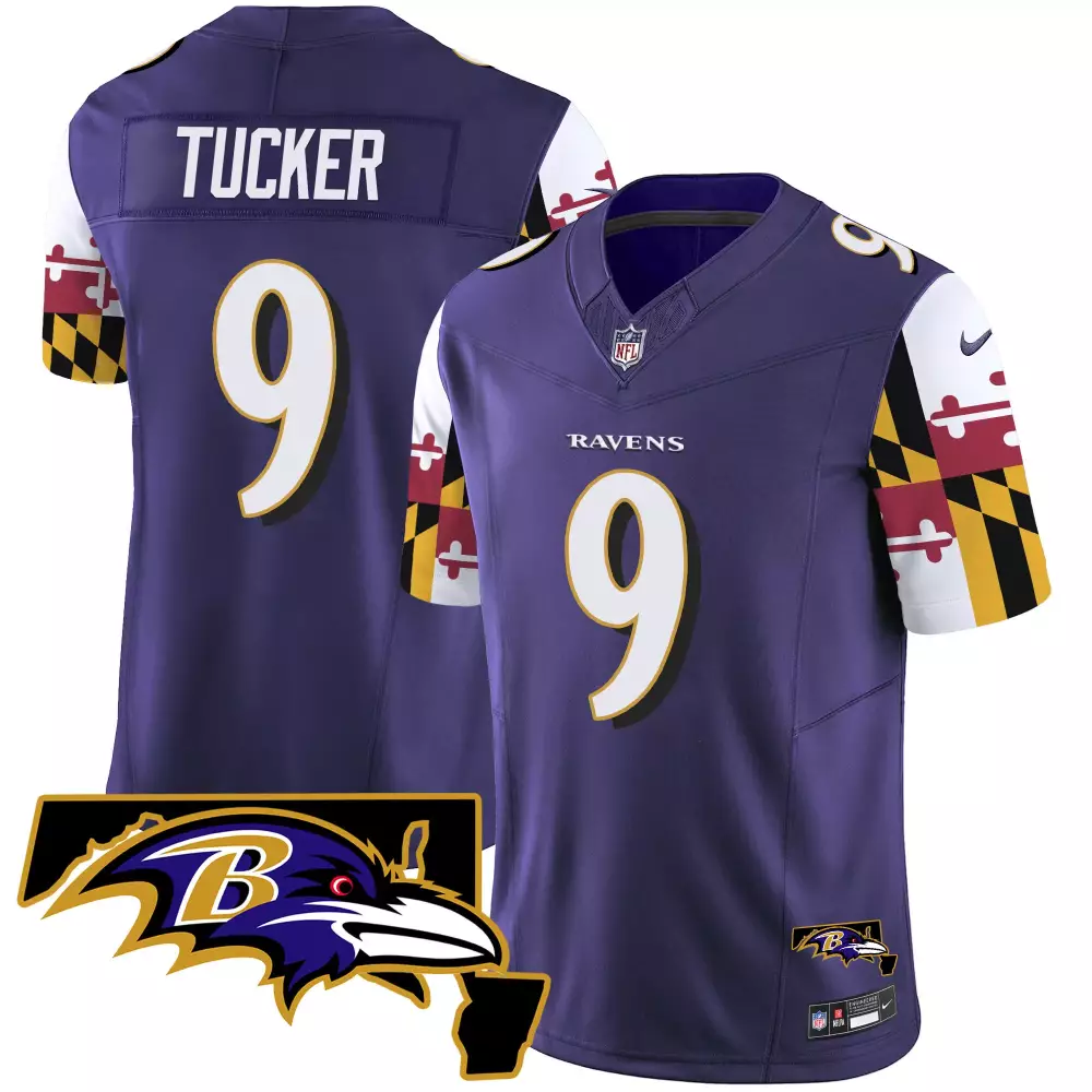 Justin Tucker Baltimore Ravens Maryland Flag Vapor Limited Jersey V2 | Stitched Fan Gear | For Men, Women & Youth