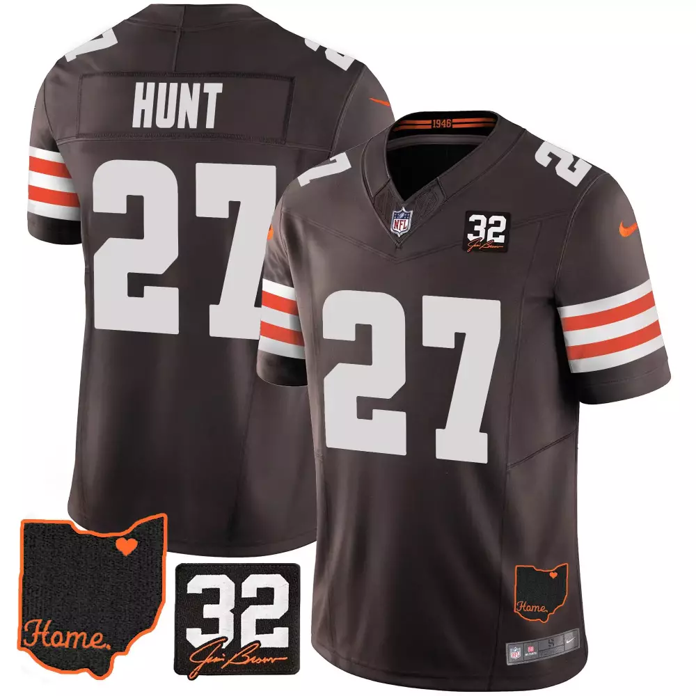 Kareem Hunt Cleveland Browns 32 Jim Brown Memorial Home Jersey V3 | Stitched Fan Gear for Men, Women & Youth