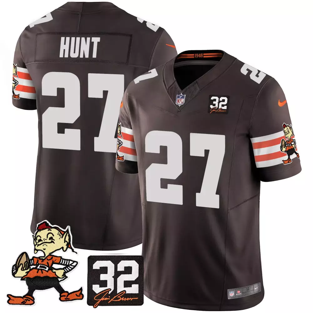 Kareem Hunt Cleveland Browns 32 Jim Brown Memorial Patch Vapor Limited Jersey V2 | Stitched Fan Gear for Men, Women & Youth