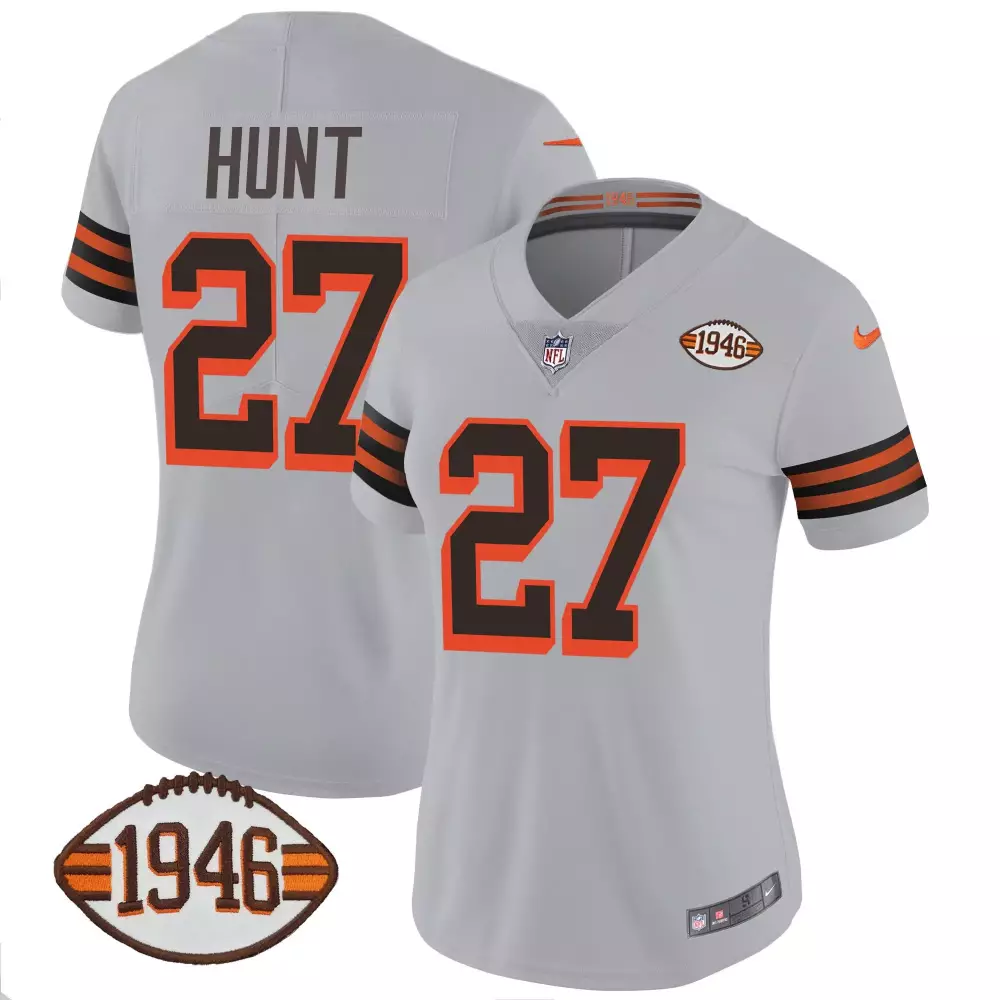 Kareem Hunt Cleveland Browns 1946 75th Anniversary Patch Jersey | Stitched Fan Gear for Women