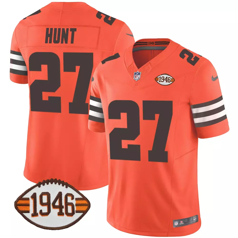 Kareem Hunt Cleveland Browns Orange 1946 75th Anniversary Patch Jersey | Stitched Fan Gear for Men, Women & Youth