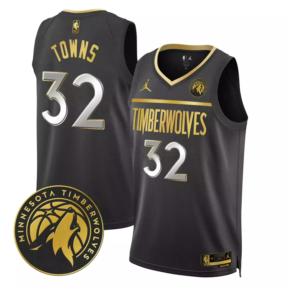 Karl-Anthony Towns Black Gold Men's Minnesota Timberwolves Swingman Jersey V2 | All Stitched | Game Day Outfit | For Men, Women & Youth