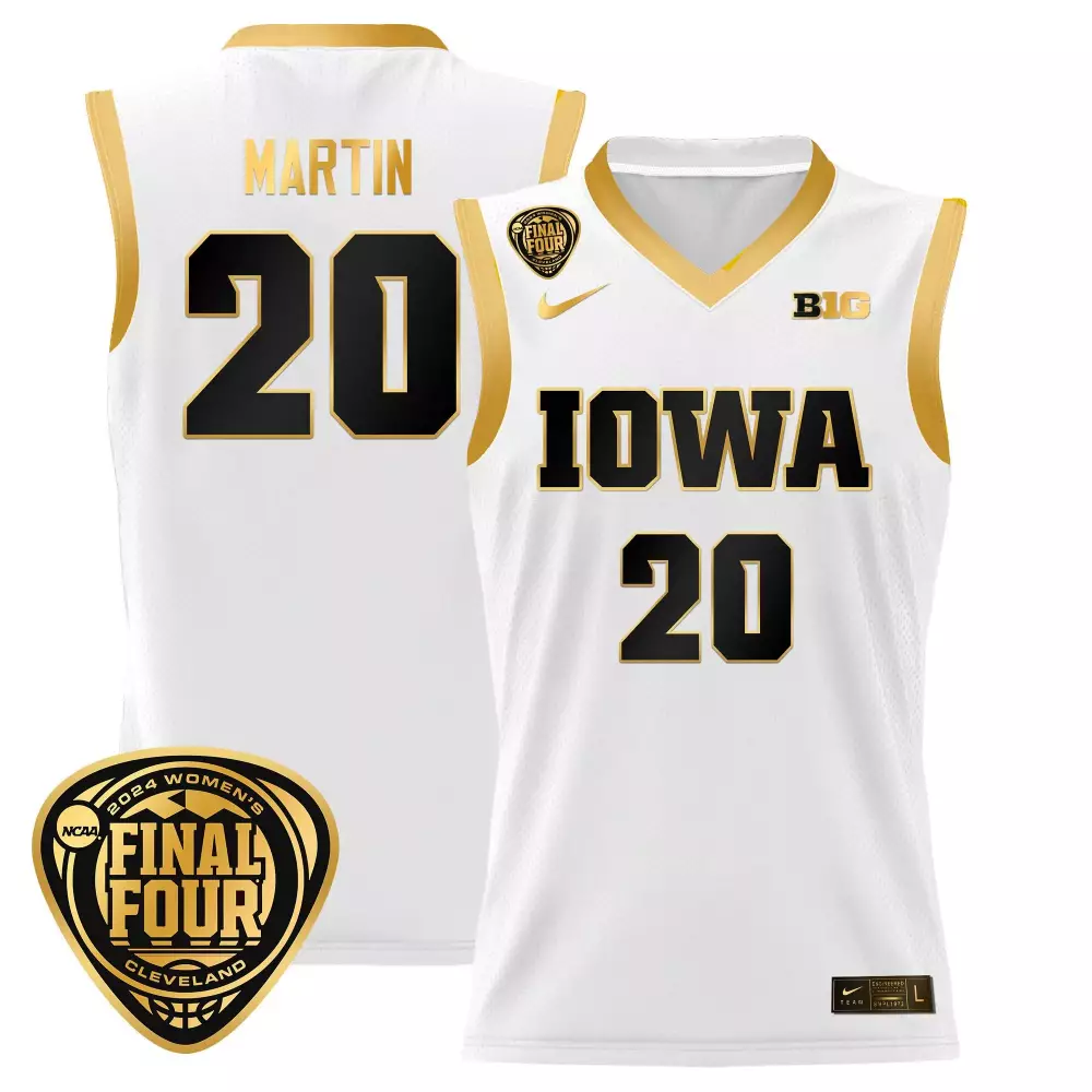 Kate Martin Iowa Hawkeyes 2024 Final Four Basketball Jersey | White Gold Stitched | Replica Fan Gear | For Men, Women & Youth