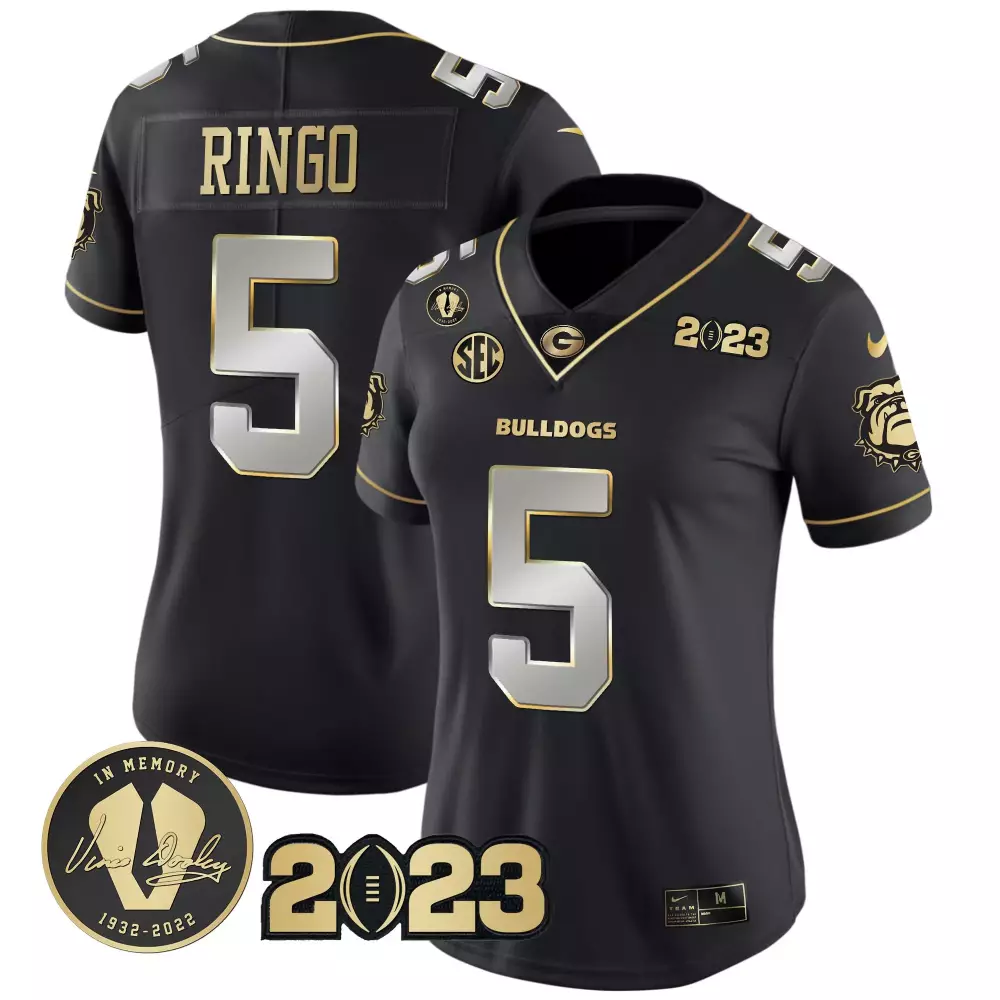 Kelee Ringo Georgia Bulldogs 2023 Champions Gold Jersey | Black Limited Edition | Stitched Fan Gear for Women