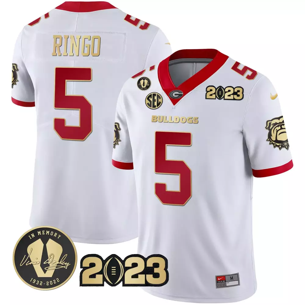 Kelee Ringo Men's 2023 Champions Jersey | White Gold Trim | Stitched Fan Gear for Game Day | For Men, Women & Youth