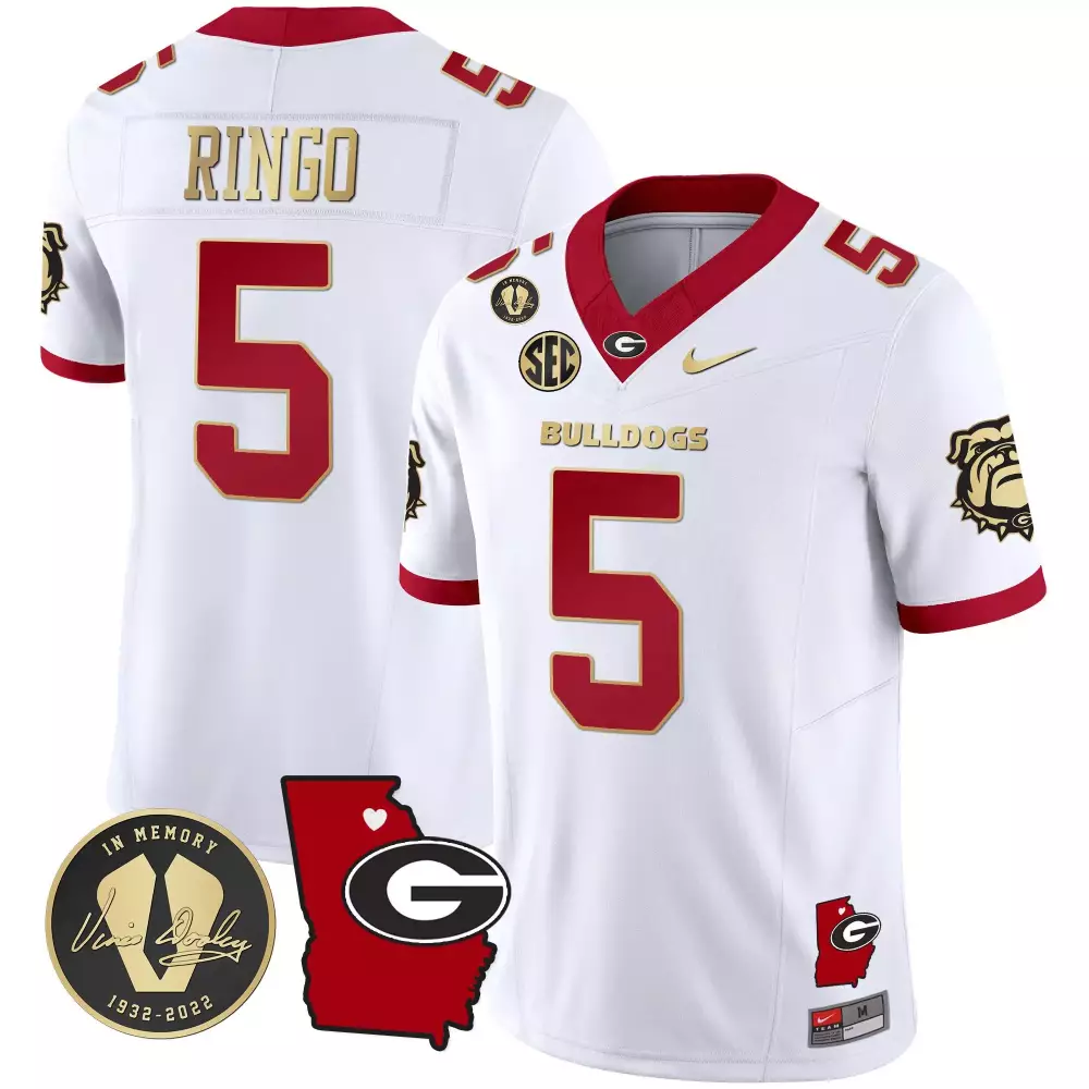 Kelee Ringo Men's 2023 Vapor Jersey V4 | White Gold Trim with Georgia Map | Stitched Fan Gear for Game Day | For Men, Women & Youth