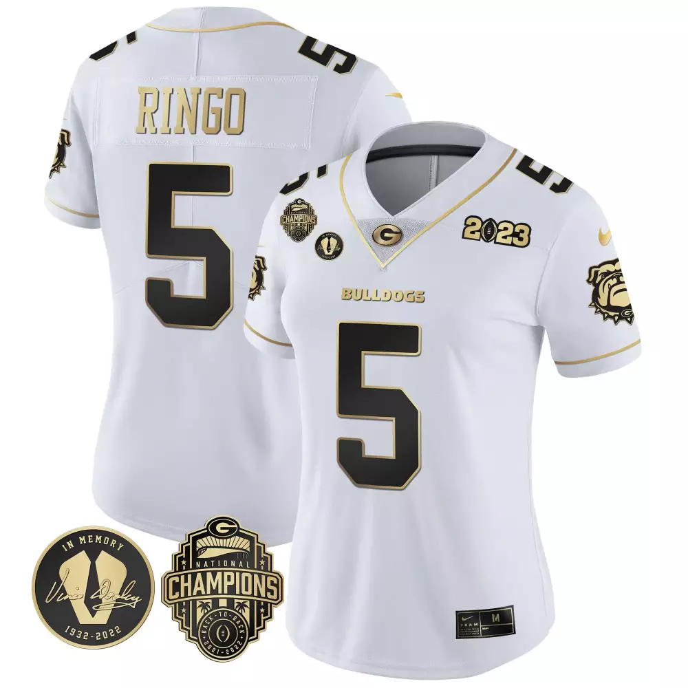 Kelee Ringo Women's 2023 Vince Dooley Patch Alternate Gold Jersey | White Gold Trim | Stitched Fan Gear for Game Day | For Men, Women & Youth