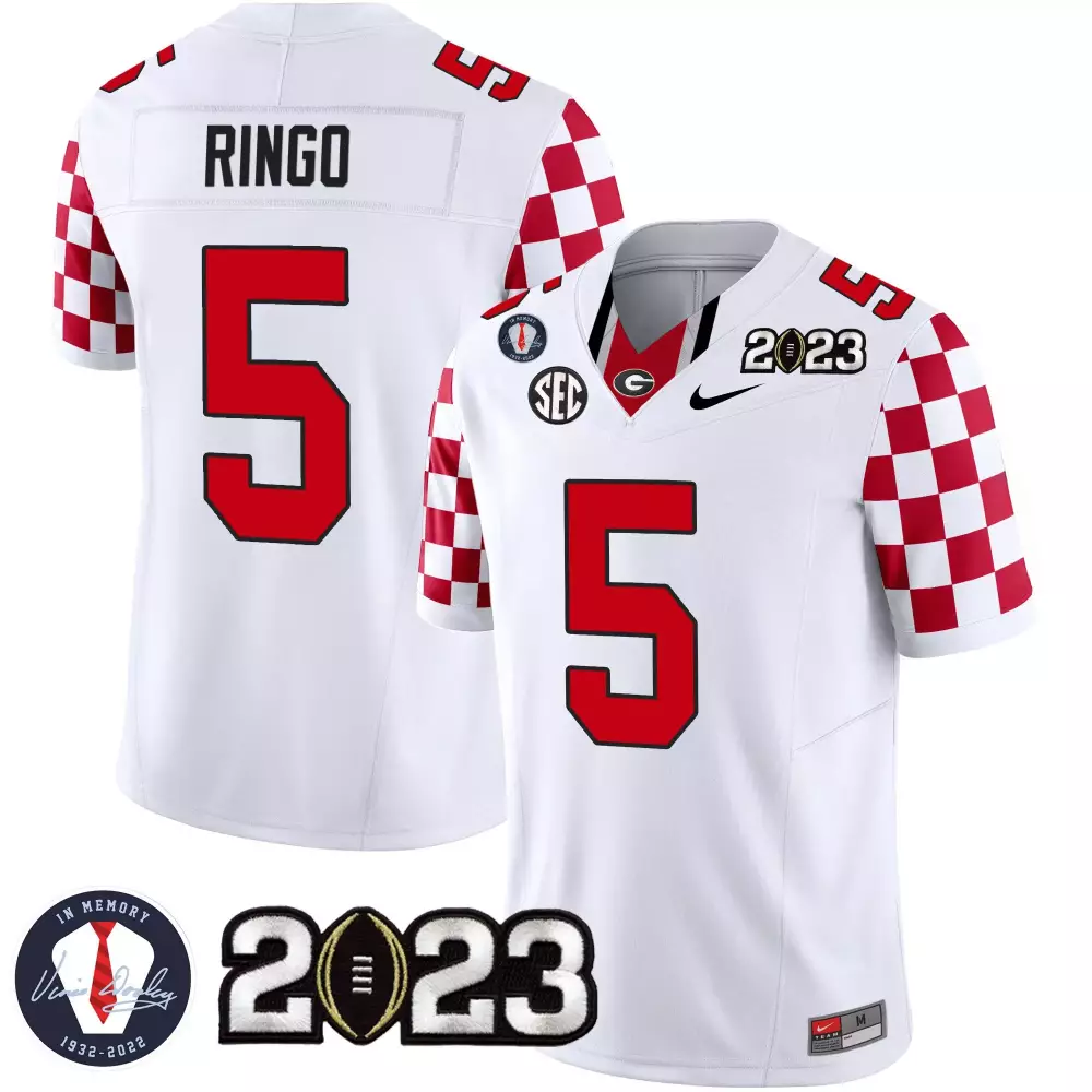 Kelee Ringo White Limited Men's Georgia Bulldogs Checkerboard Jersey | Stitched Design | Limited Edition Fan Gear | For Men, Women & Youth