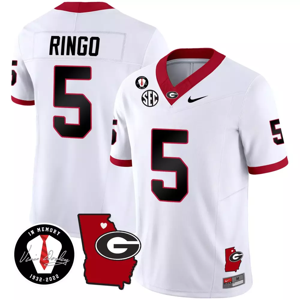 Kelee Ringo White Men's Georgia Bulldogs 2023 Vapor Jersey V4 | Stitched Georgia Map | Replica Fan Gear | For Men, Women & Youth