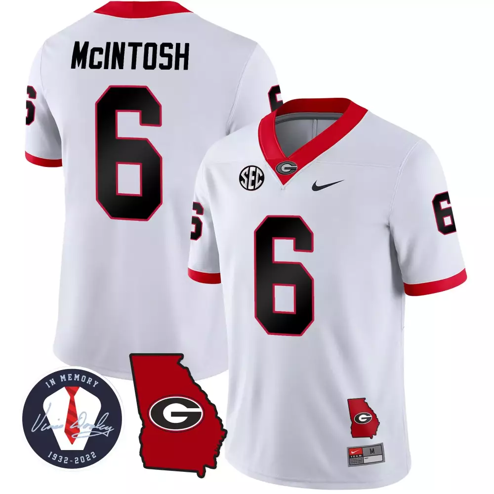 Kenny McIntosh Georgia Bulldogs 2023 Vapor V2 White Jersey with Georgia Map | Stitched Fan Gear | For Men, Women & Youth