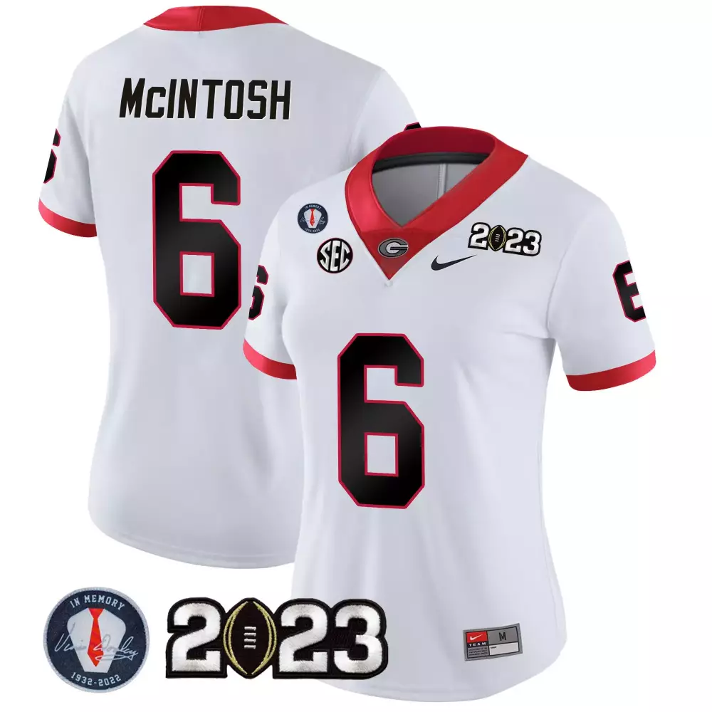 Kenny McIntosh Georgia Bulldogs 2023 Champions White Women's Jersey | Stitched Fan Gear | For Women