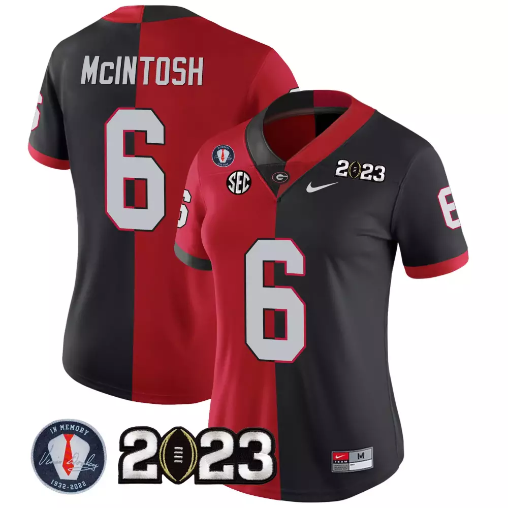 Kenny McIntosh Georgia Bulldogs 2023 Split Red Black Jersey | Women's Stitched | Fan Gear for Men, Women & Youth