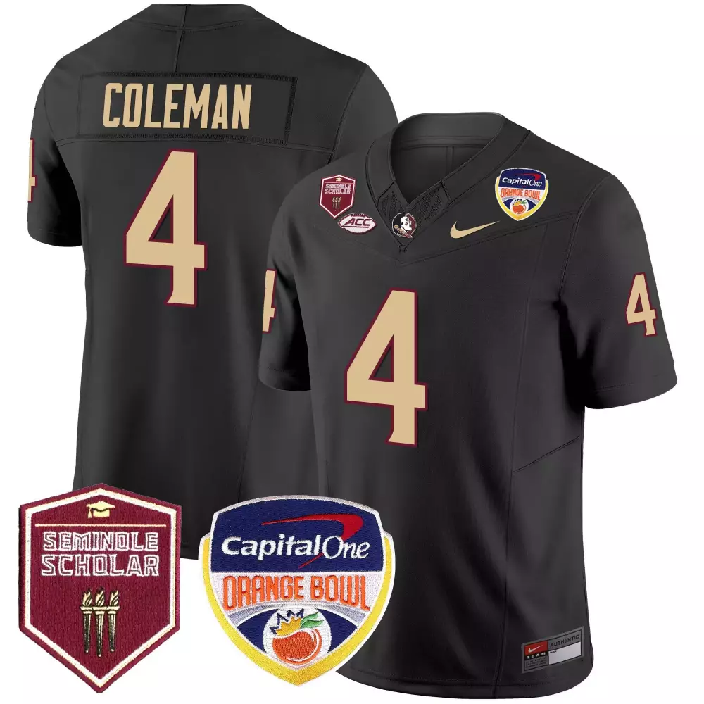 Keon Coleman Florida State Seminoles Men's Black Orange Bowl Patch Vapor Limited Jersey | All Stitched | Fan Gear for Men, Women & Youth