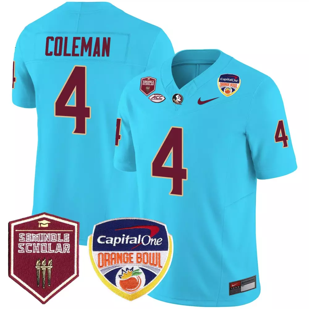 Keon Coleman Turquoise Men's Florida State Seminoles Orange Bowl Patch Vapor Limited Jersey | All Stitched Fan Gear | For Men, Women & Youth