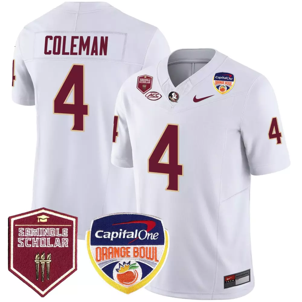 Keon Coleman White Men's Florida State Seminoles Orange Bowl Patch Vapor Limited Jersey | All Stitched Fan Gear | For Men, Women & Youth